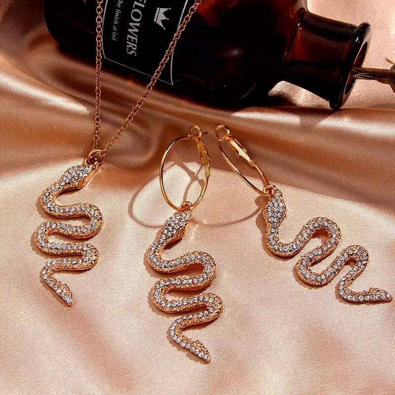 Snake Crystal Pendant Necklace And Earrings