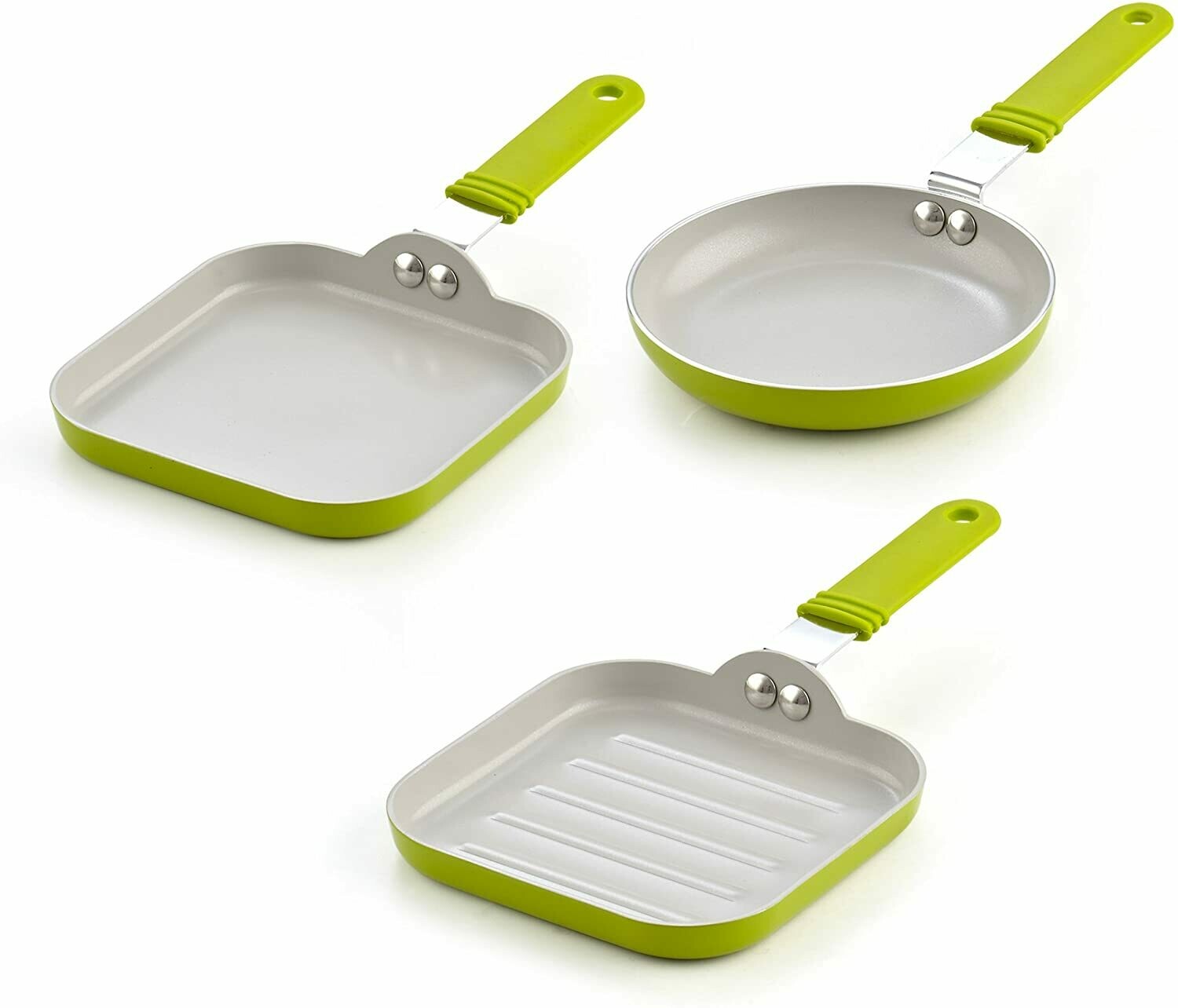 5.5-Inch Nonstick Ceramic Mini Fry, Griddle, Grill 3-Piece Pan Set, Green