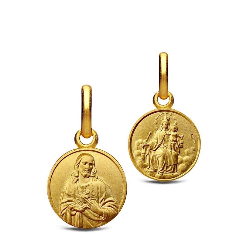 Skapuliermedaille Karmelmadonna + Herz Jesu, Durchmesser: 10 mm, Edelmetall: 14 Karat Gold 585