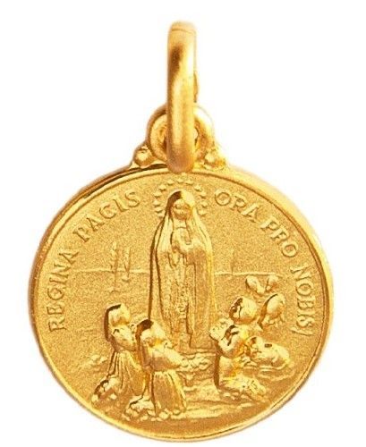 Muttergottes von Fatima Medaille, Gold massiv: 14 Karat Gold 585, Durchmesser: 10 mm