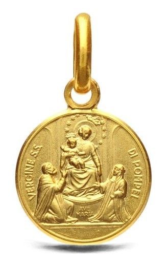 Muttergottes von Pompeji Medaille, Gold massiv: 14 Karat Gold 585, Durchmesser: 10 mm