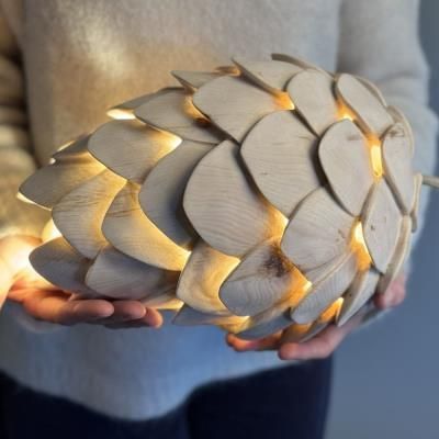 Lamp made of pine wood as pine cones