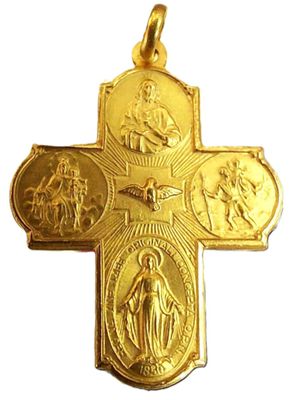 Schutzkreuz Skapulierkreuz mit Wundertätiger Medaille 18 Kt. Gold Schutzkreuz Skapulierkreuz mit Wundertätiger Medaille 18 Kt. Gold