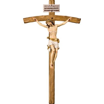 Croix avec poutre courbée et INRI en hébreu - latin - grec