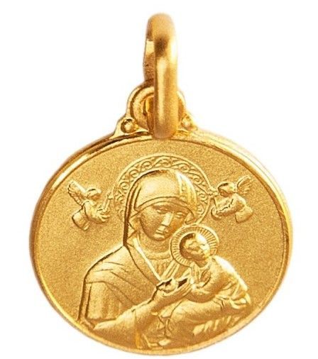 Muttergottes von der immerwährenden Hilfe Medaille, Gold massiv: 14 Karat Gold 585, Durchmesser: 10 mm