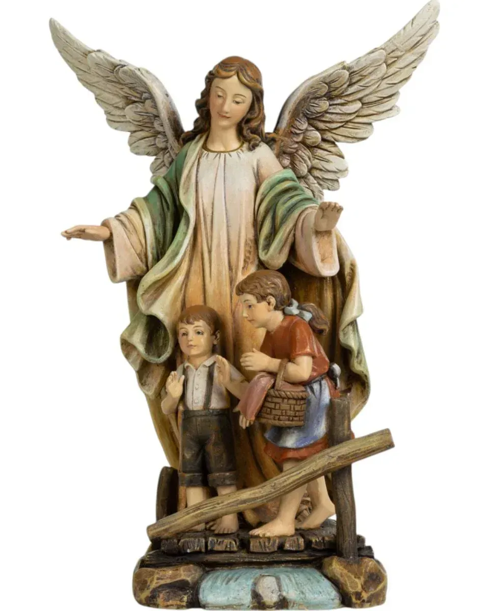 Schutzengel mit Kindern 20 cm aus Holzmasse