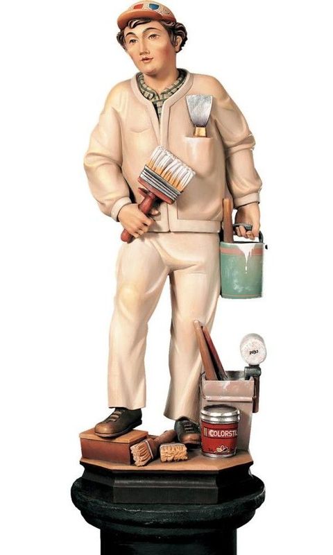 Peintre, statue en bois