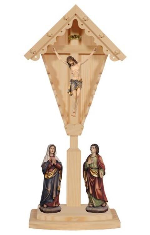 Groupe de crucifixion sur une croix de bord de route, sombre + clair