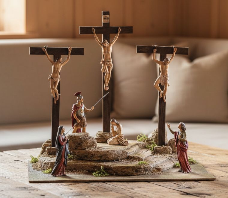 Kreuzigungsgruppe mit Jesus+2Schächer+Maria+Johannes+Magdalena+Longinus