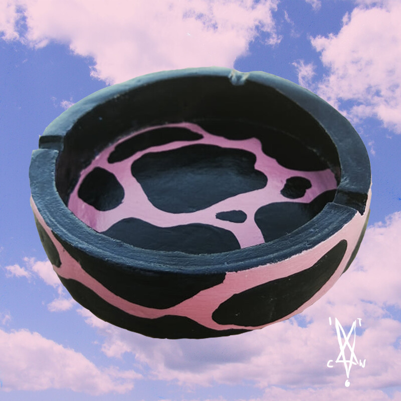 Pink Cow Pattern Clay Ashtray