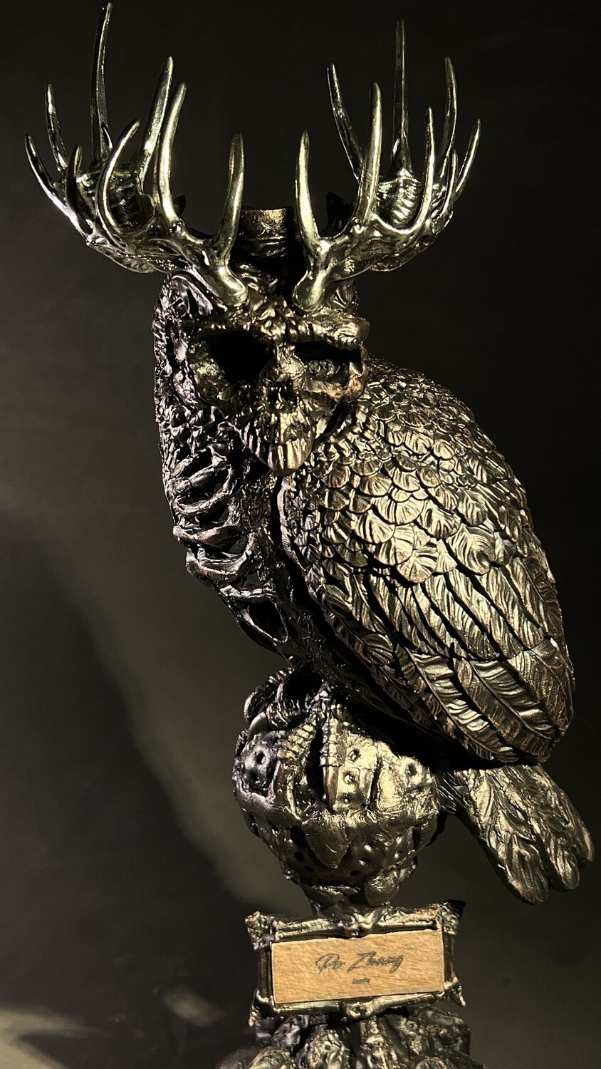 Base color "Skull Owl" Incense/Candle holder 16" x 5"