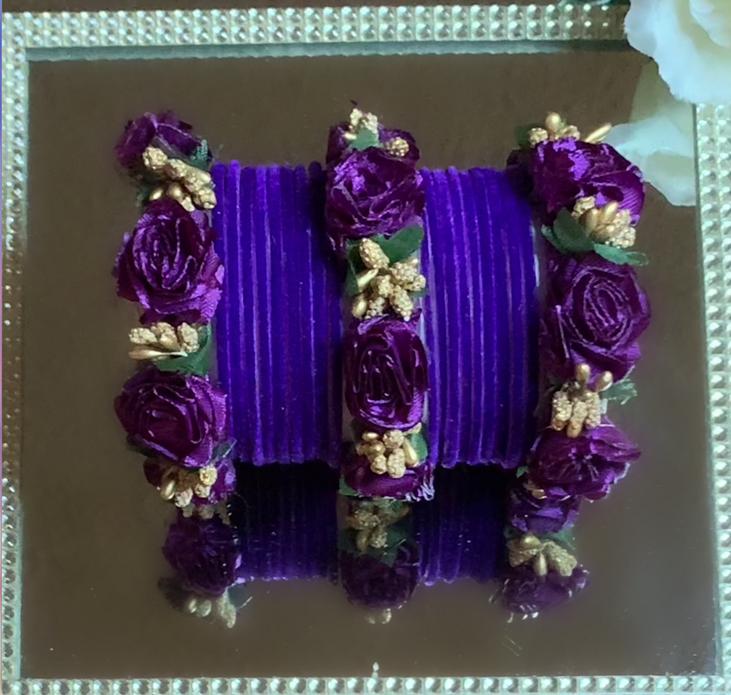 HANDCRAFTED FLORAL VELVET PURPLE BANGLES