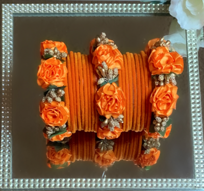 HANDCRAFTED FLORAL VELVET ORANGE BANGLES