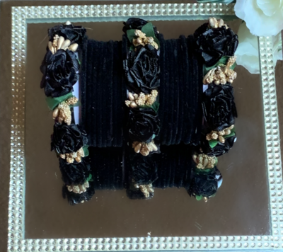 HANDCRAFTED FLORAL VELVET BLACK BANGLES