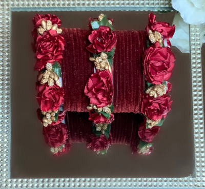 HANDCRAFTED FLORAL VELVET MAROON BANGLES