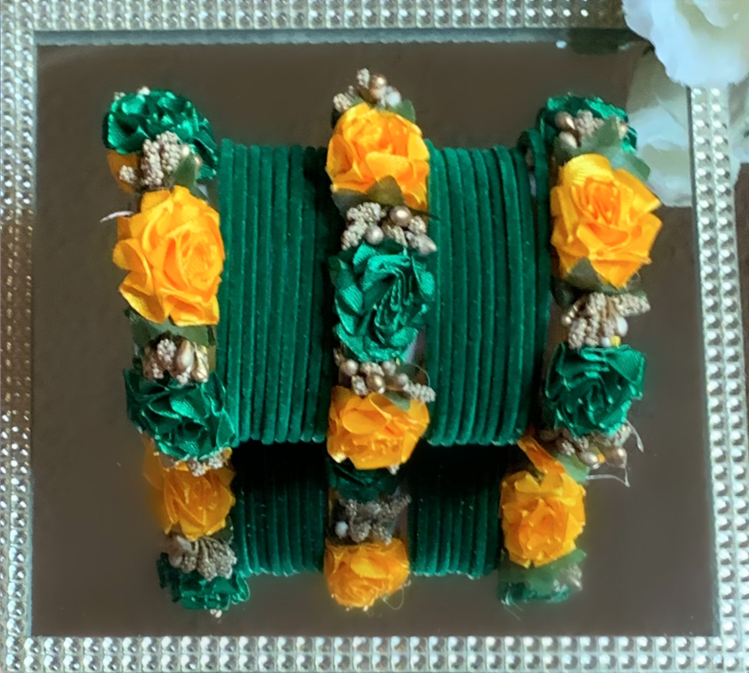 HANDCRAFTED FLORAL VELVET GREEN BANGLES