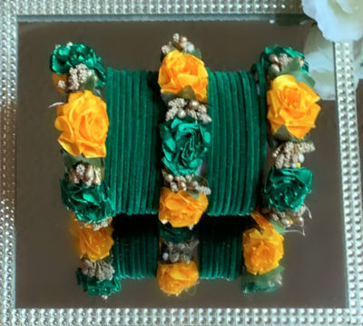 HANDCRAFTED FLORAL VELVET GREEN BANGLES