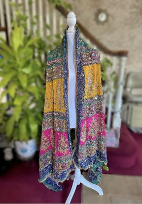 Pure Silk Pakistani Multicolor Mirror Work Dupatta