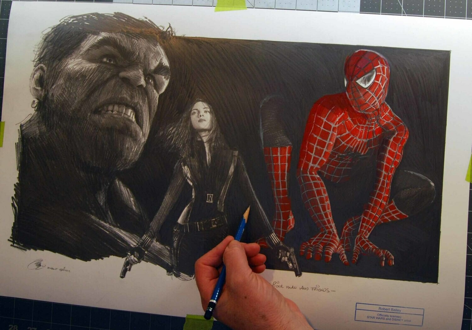 SPIDER MAN AND FRIENDS.  23" x 15" MEDIUM SIZE.