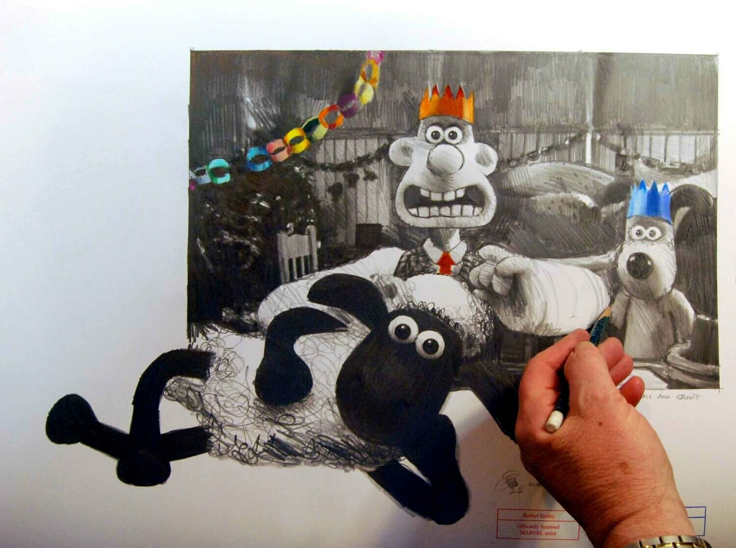 CHRISTMAS WITH WALLACE AND GROMIT.  20" x 16"