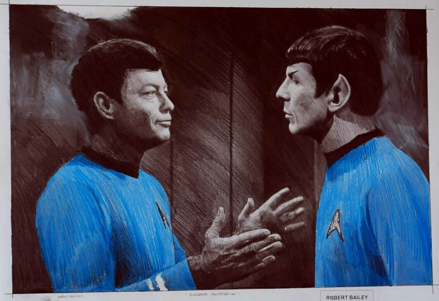 ELEVATOR CONVERSATION. (Medium Size).