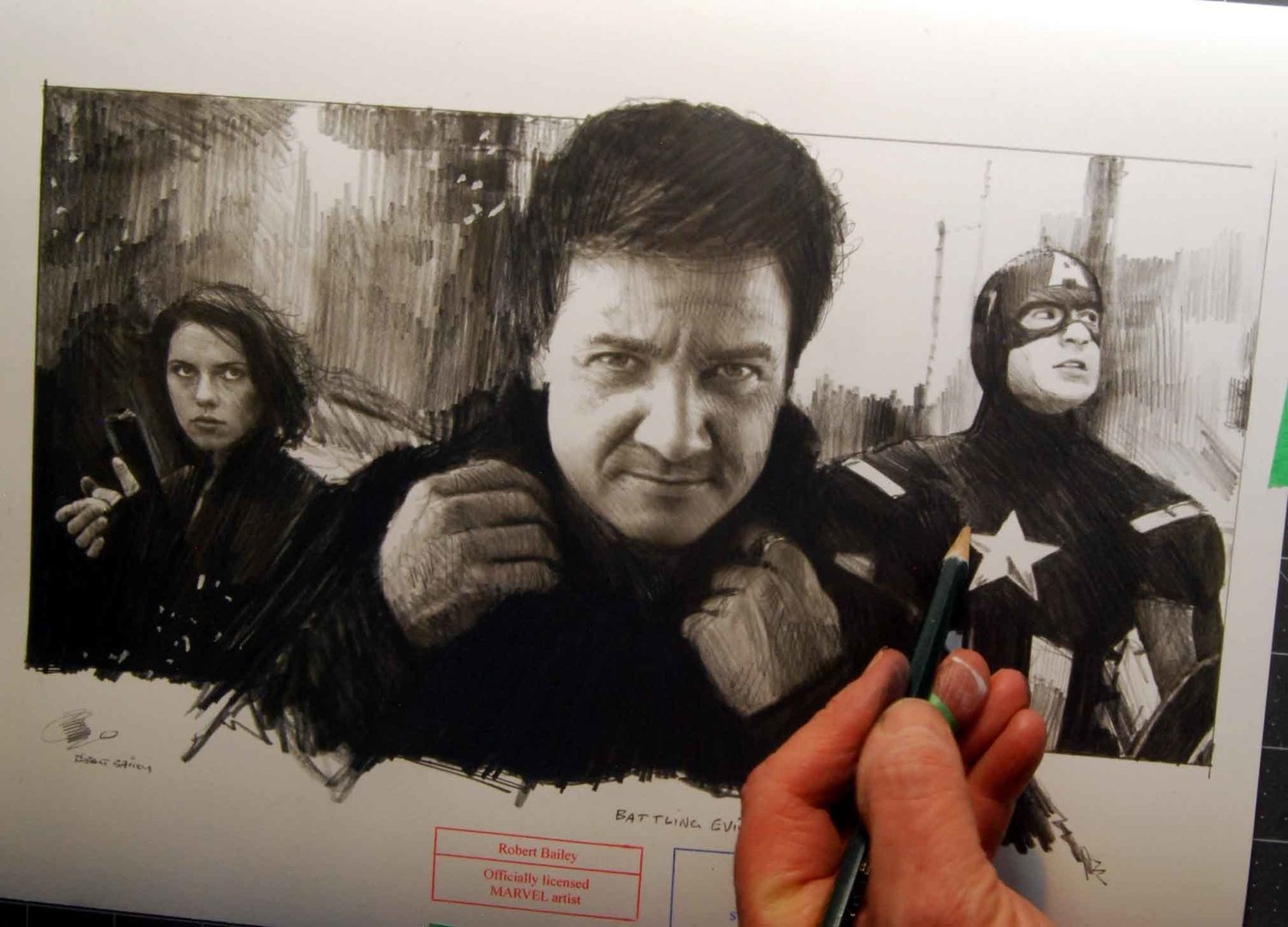 BATTLING EVIL FORCES.   Jeremy Renner. (The Avengers).