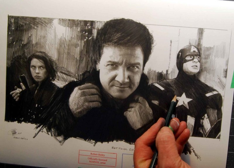BATTLING EVIL FORCES.   Jeremy Renner. (The Avengers).