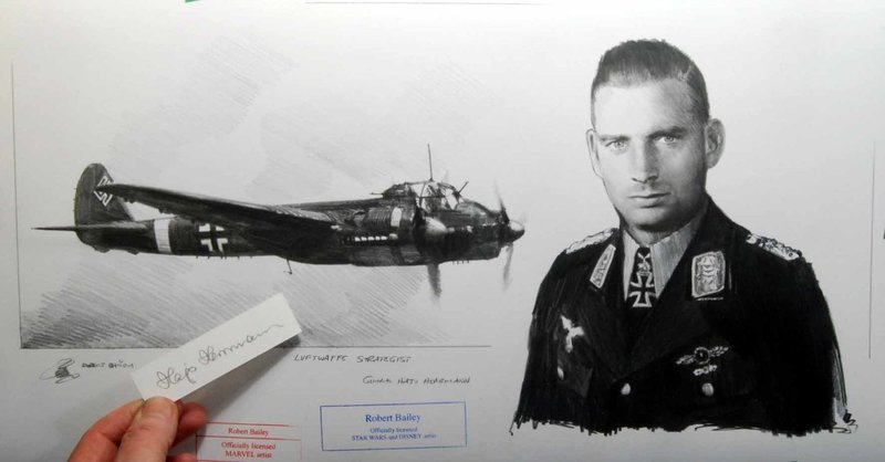 LUFTWAFFE STRATEGIST.  19" x 10" (General Hajo Herrmann). With his original signature.