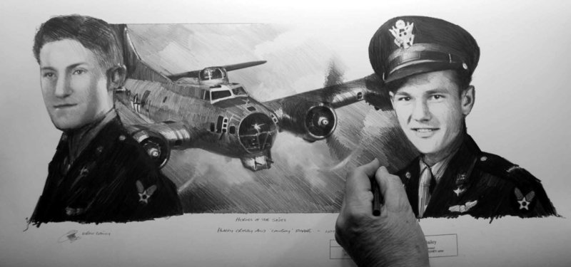 HEROES OF THE SKIES. (Harry Crosby and Cowboy Roane). 100th B.G. 27" X 13"