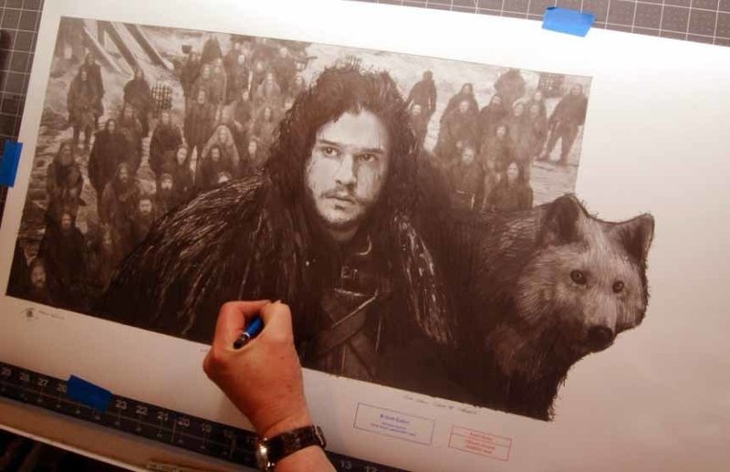 WATCHERS OF THE WALL.  (Jon Snow).  32" x 18" LARGE SIZE.