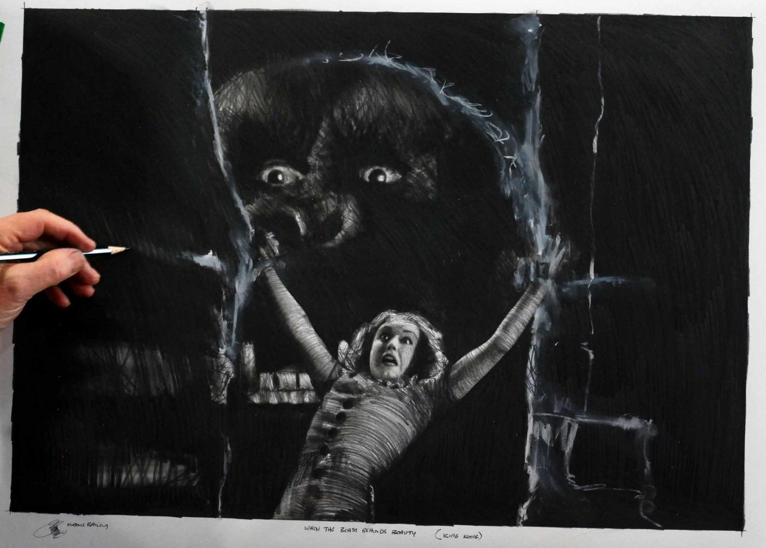 WHEN THE BEAST BEHOLDS BEAUTY. (King Kong).  Medium Size.