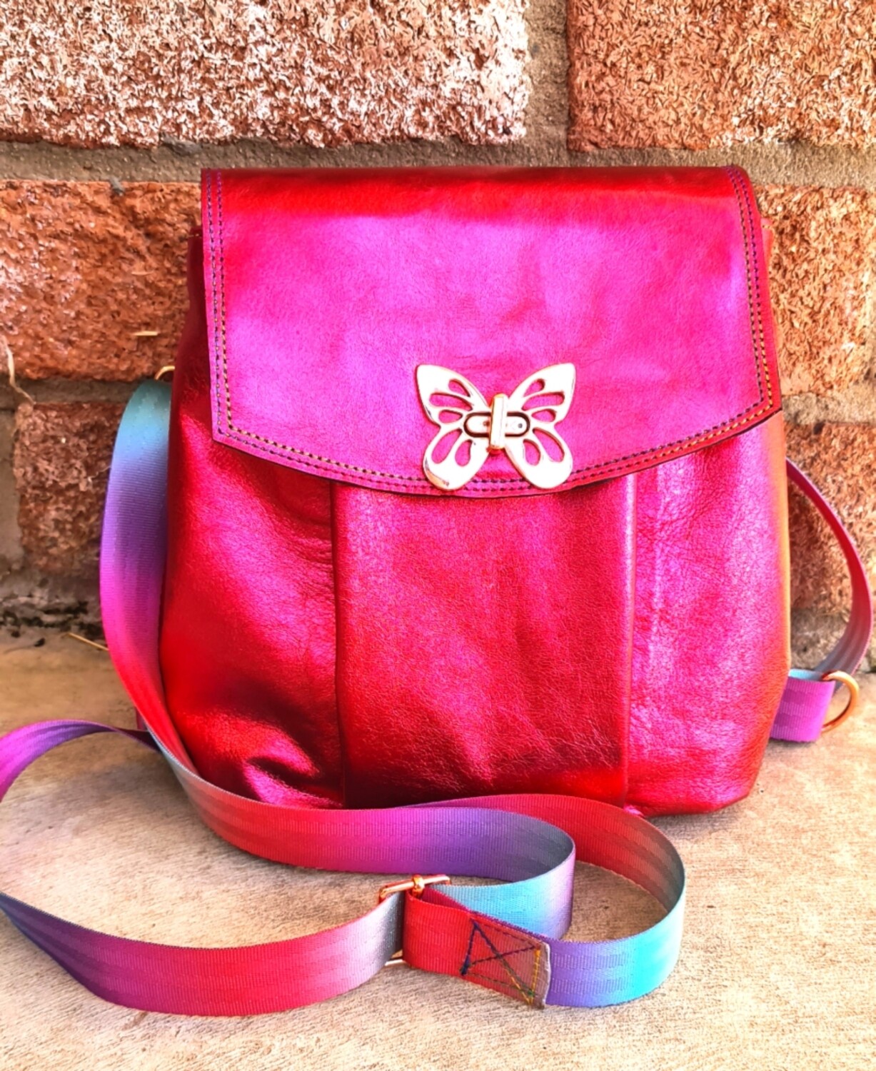 Pink Leather Convertible Backpack mini