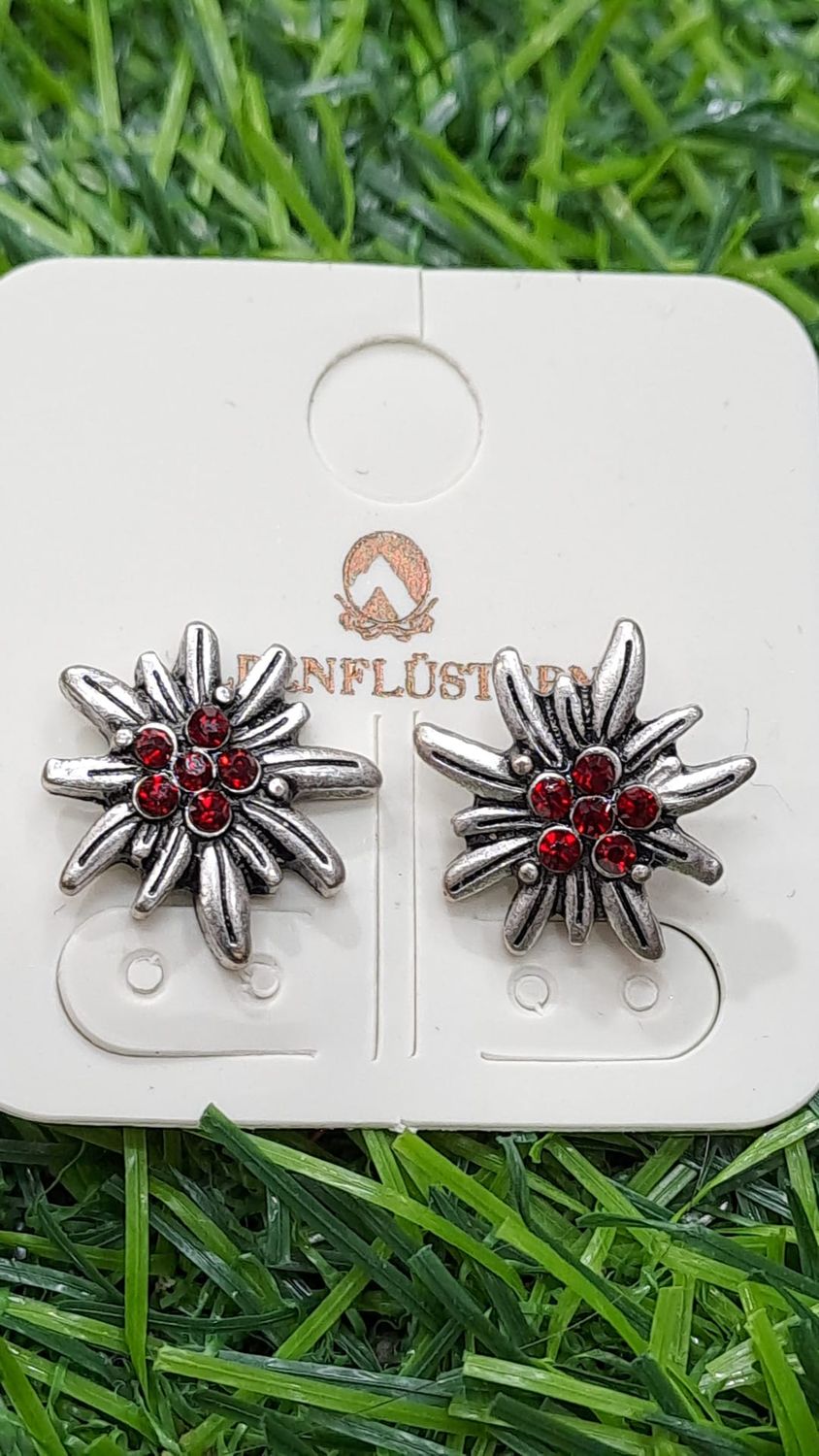 Set Gioielli Tradizionali Bavaresi Con Stella Alpina - Collana E Orecchini A Bottone Per Dirndl E Oktoberfest
