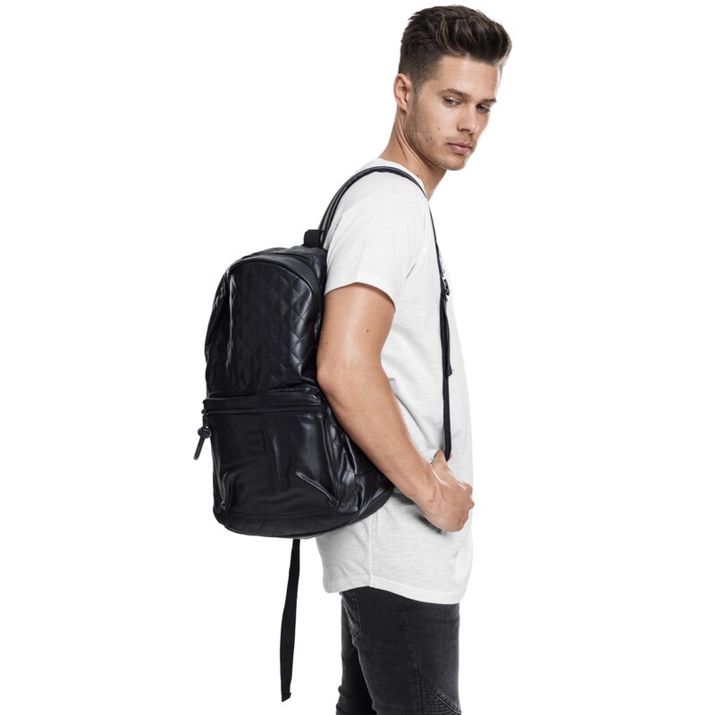 Diamond Quilt Leather Imitation Backpack - Schwarz
