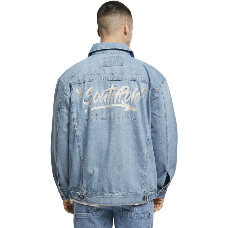 Southpole Script Denim Jacket - Mid Blue