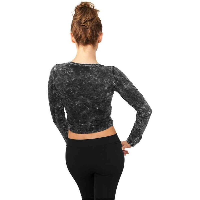 Ladies Cropped Acid Wash L/S