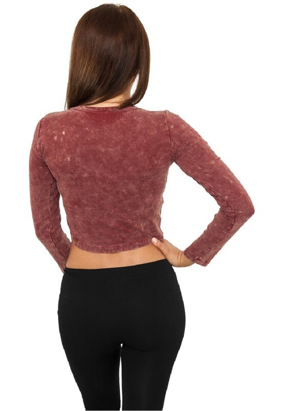 Ladies Cropped Acid Wash L/S
