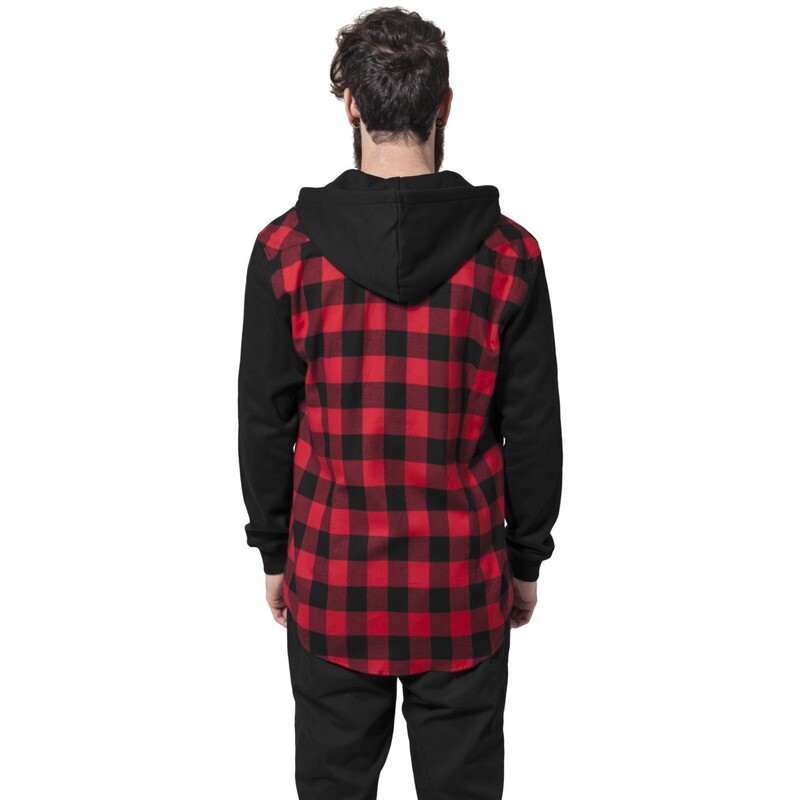 Hooded Checked Flanell Sweat Sleeve Shirt