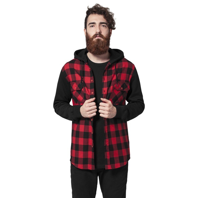 Hooded Checked Flanell Sweat Sleeve Shirt
