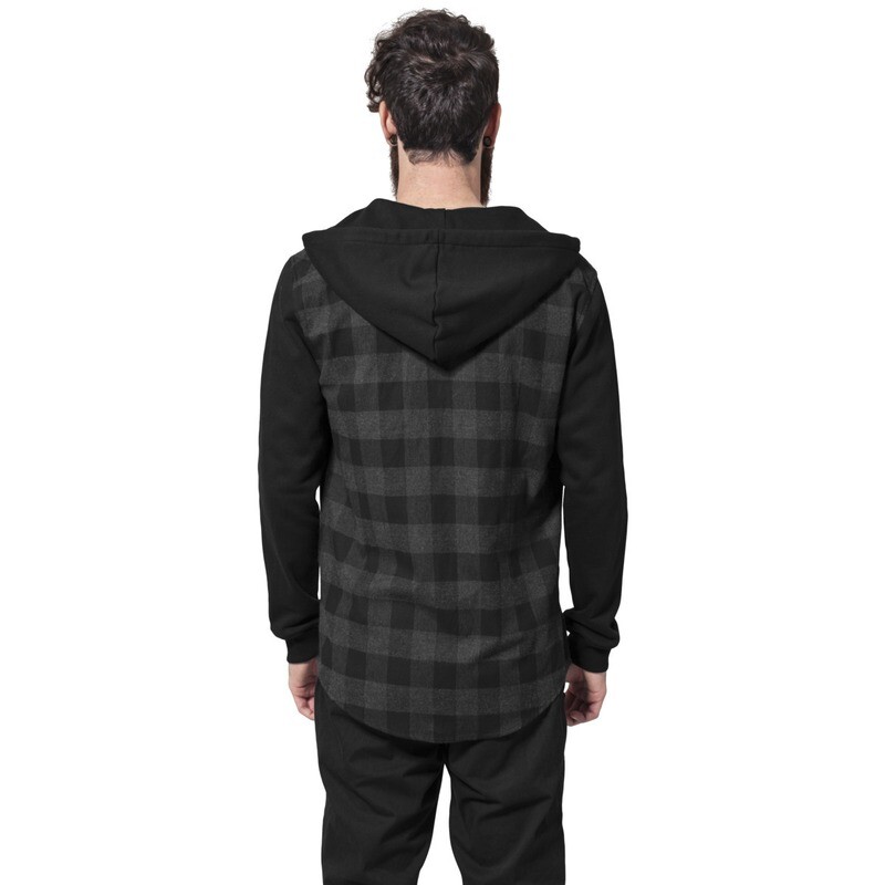 Hooded Checked Flanell Sweat Sleeve Shirt
