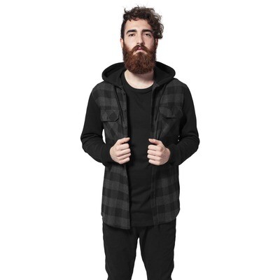 Hooded Checked Flanell Sweat Sleeve Shirt