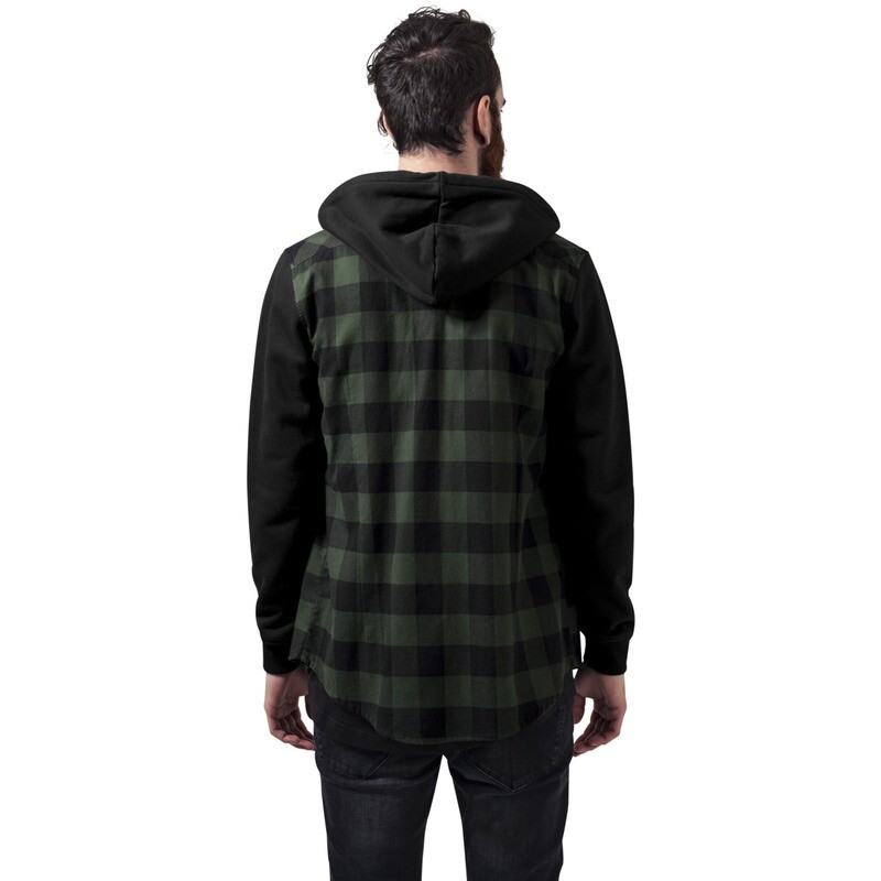 Hooded Checked Flanell Sweat Sleeve Shirt