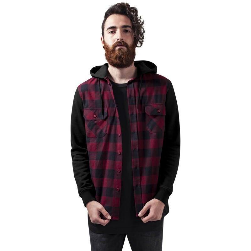 Hooded Checked Flanell Sweat Sleeve Shirt