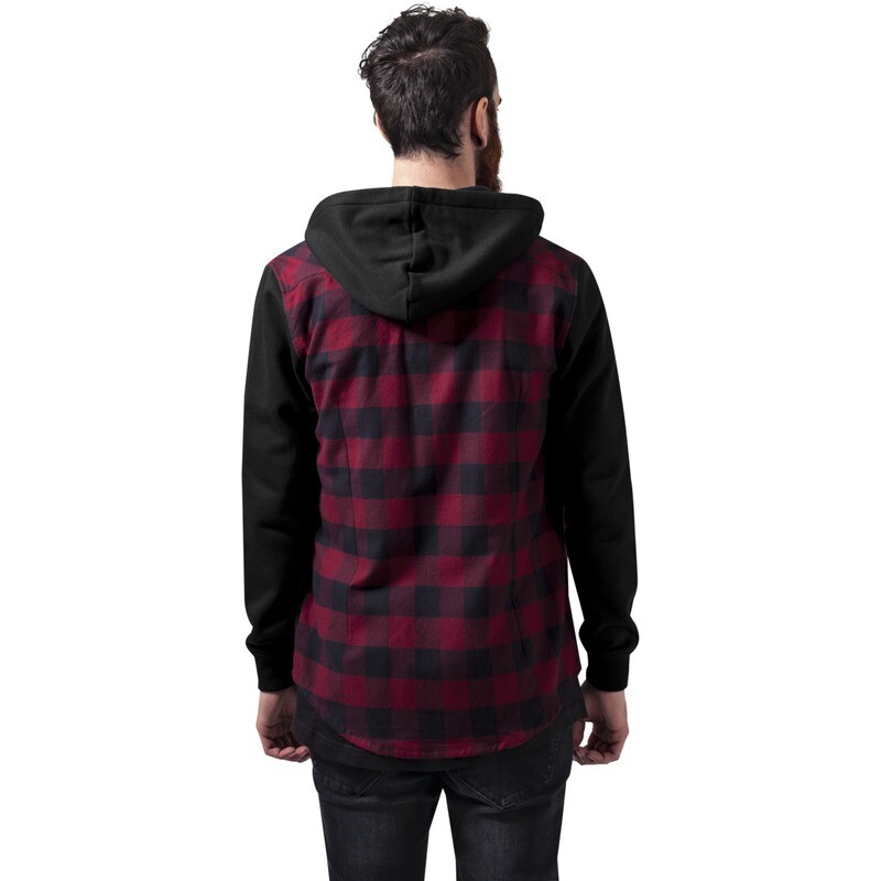 Hooded Checked Flanell Sweat Sleeve Shirt