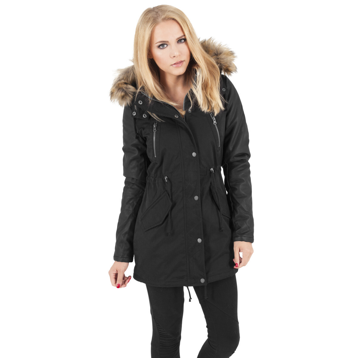 Ladies Leather Imitation Sleeve Parka