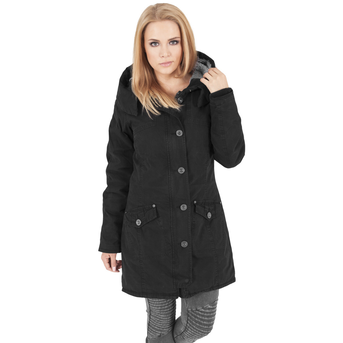 Ladies Leather Imitation Sleeve Parka