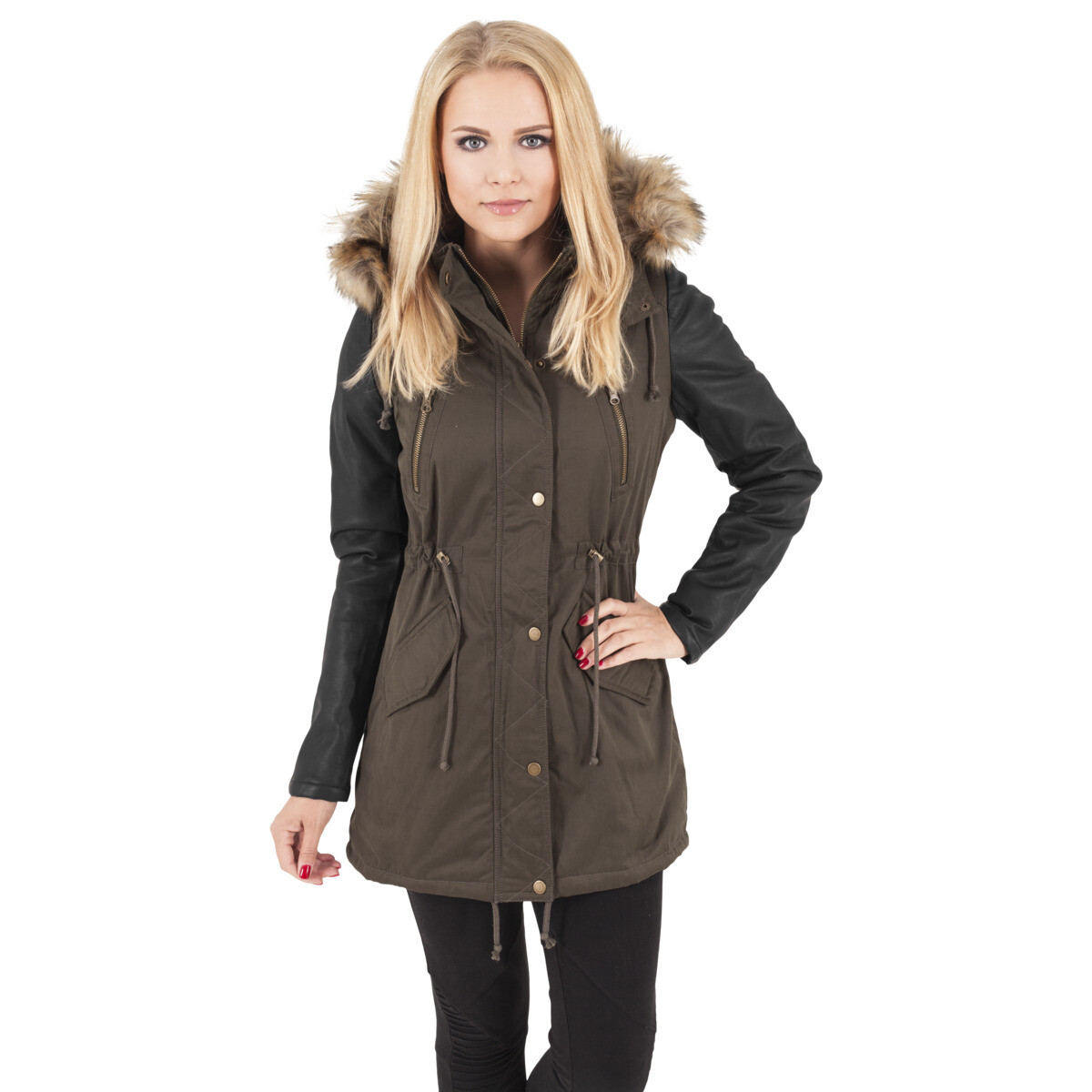 Ladies Leather Imitation Sleeve Parka