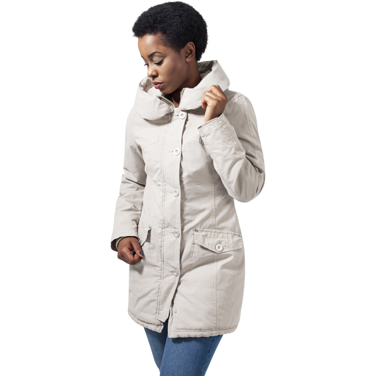 Ladies Leather Imitation Sleeve Parka
