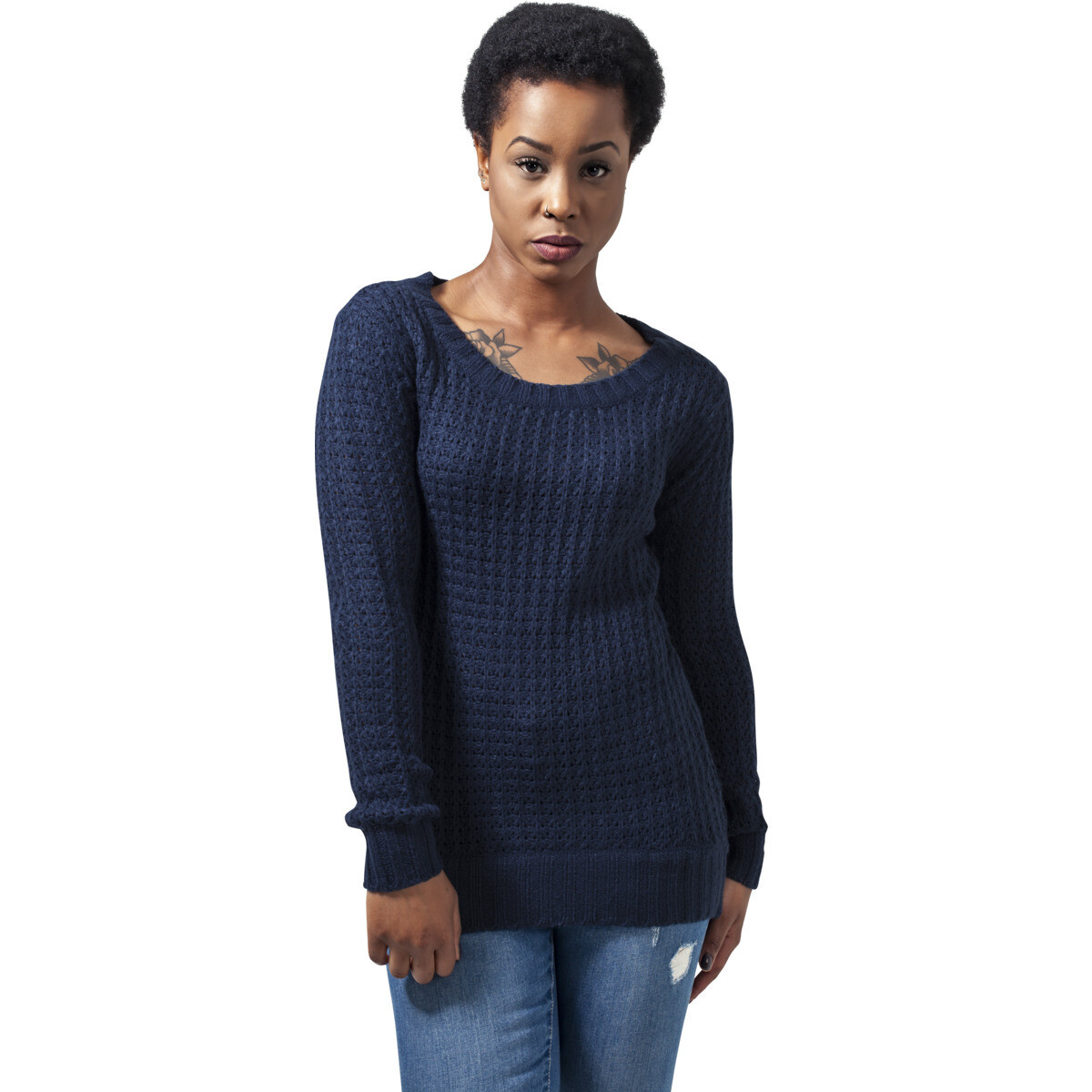 Ladies Long Wideneck Sweater