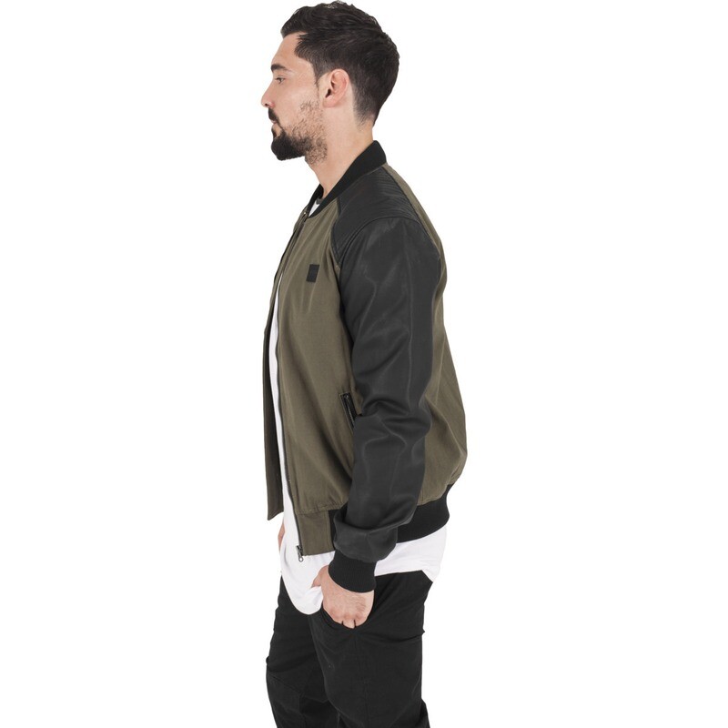 Cotton Bomber Synthetic Leather Sleeve Jacket